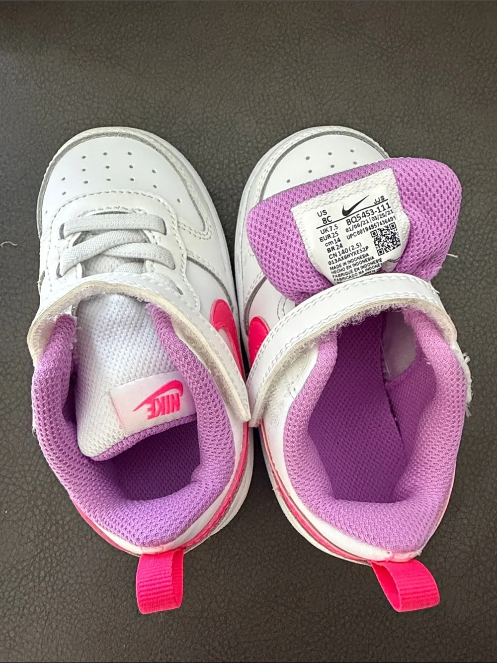 Nike Kids White Sneakers with Pink & Purple Accents